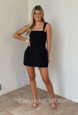 Vibrant Solid Double Pocket Square Neck Mini Dress