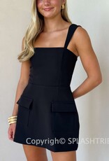 Vibrant Solid Double Pocket Square Neck Mini Dress