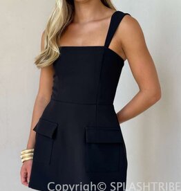 Vibrant Solid Double Pocket Square Neck Mini Dress