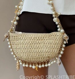 Pearl Conch Shell Woven Tote Bag White