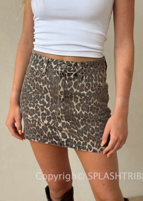 Malibu Leopard Denim Mini Skirt