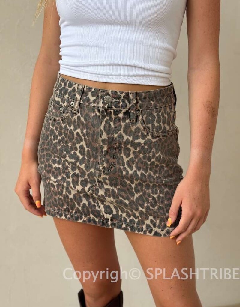 Malibu Leopard Denim Mini Skirt