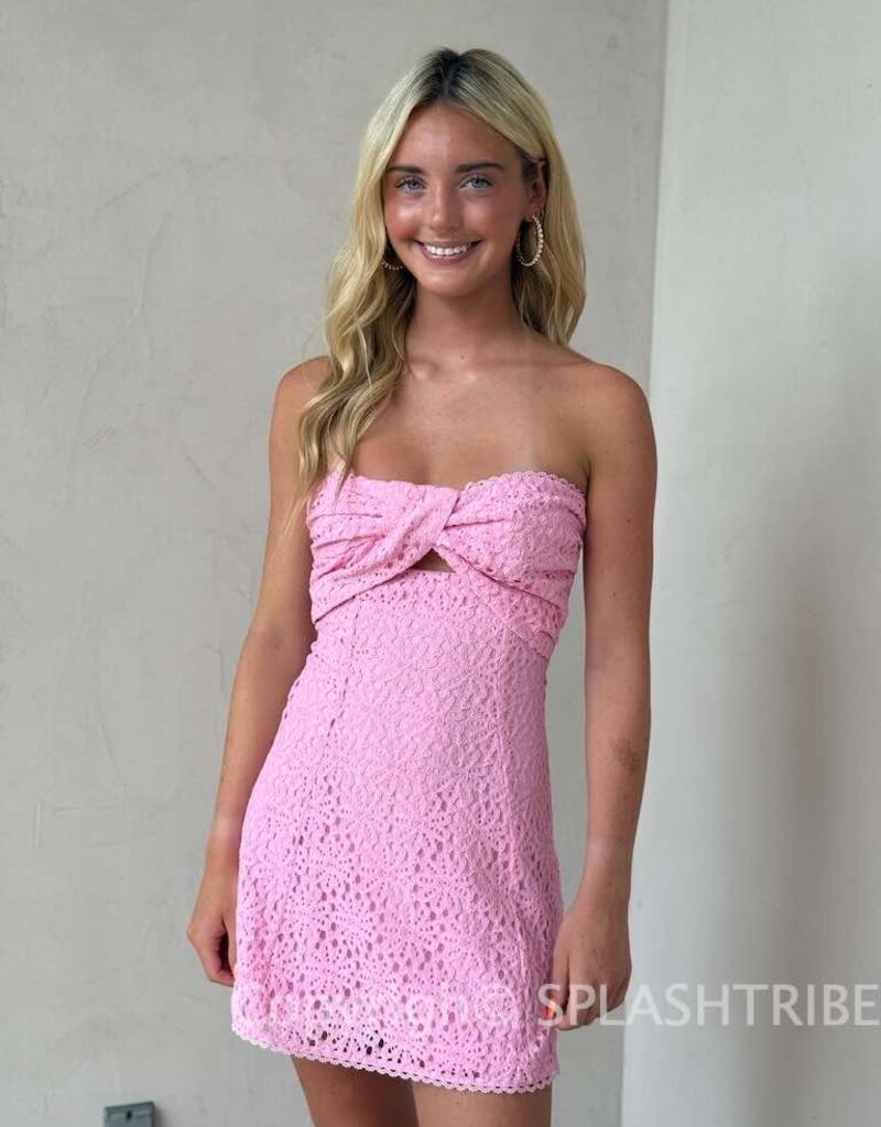 Strapless Lace Keyhole Cutout Mini Dress
