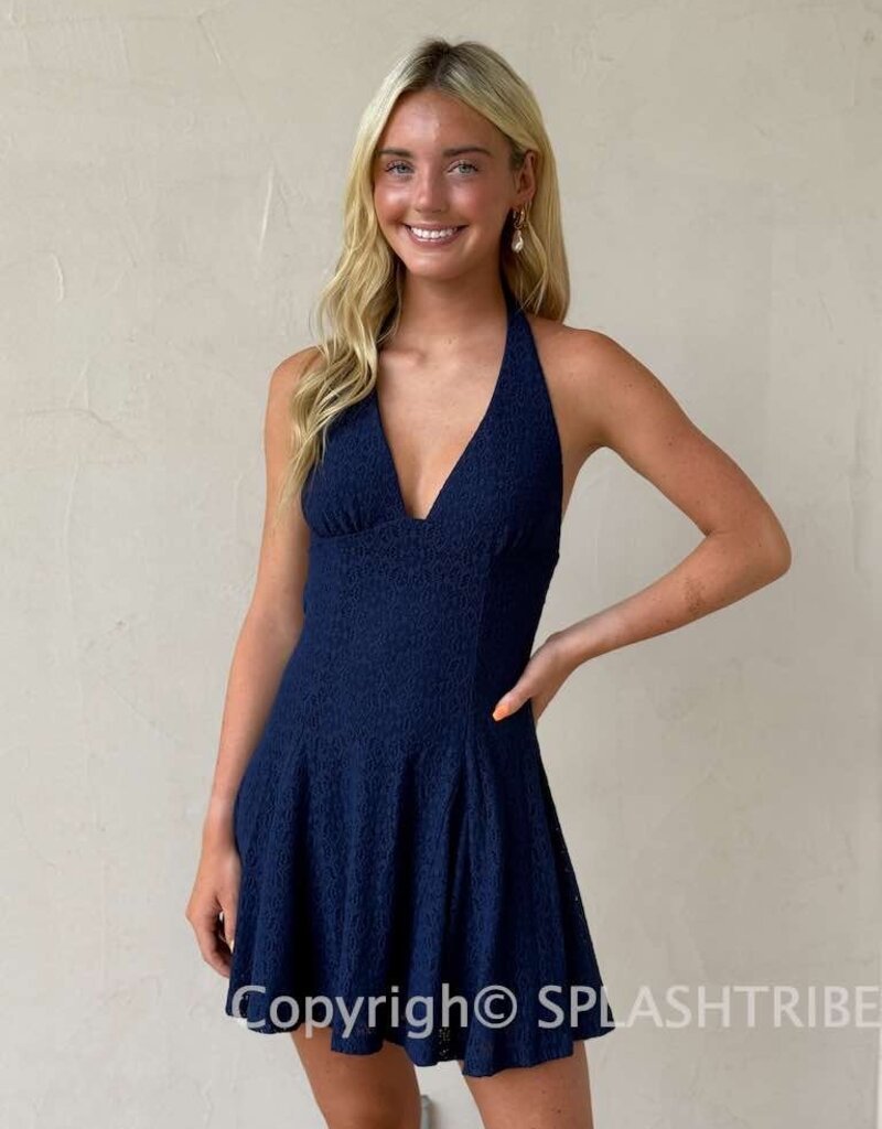 Lace Halter V Neck Mini Dress