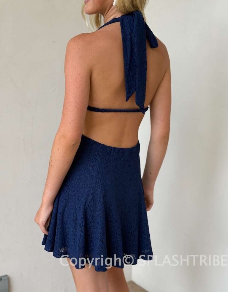 Lace Halter V Neck Mini Dress