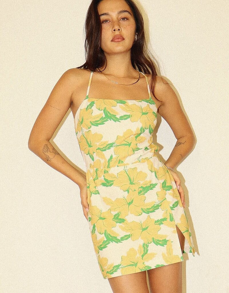 Floral Linen Spaghetti Strap Mini Dress