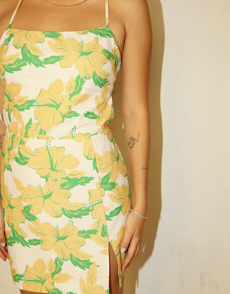 Floral Linen Spaghetti Strap Mini Dress