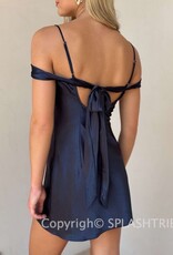 Satin Off The Shoulder Tie Back Mini Dress