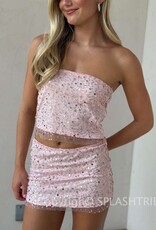 Lucy In The Sky Sequin Strapless Two Piece Mini Skirt Set
