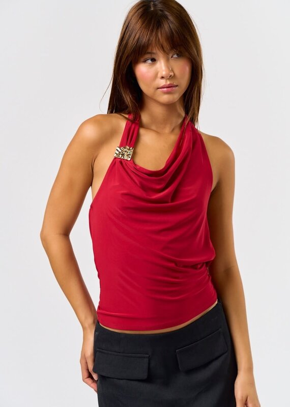 Cowl Halter Metal Trim Top