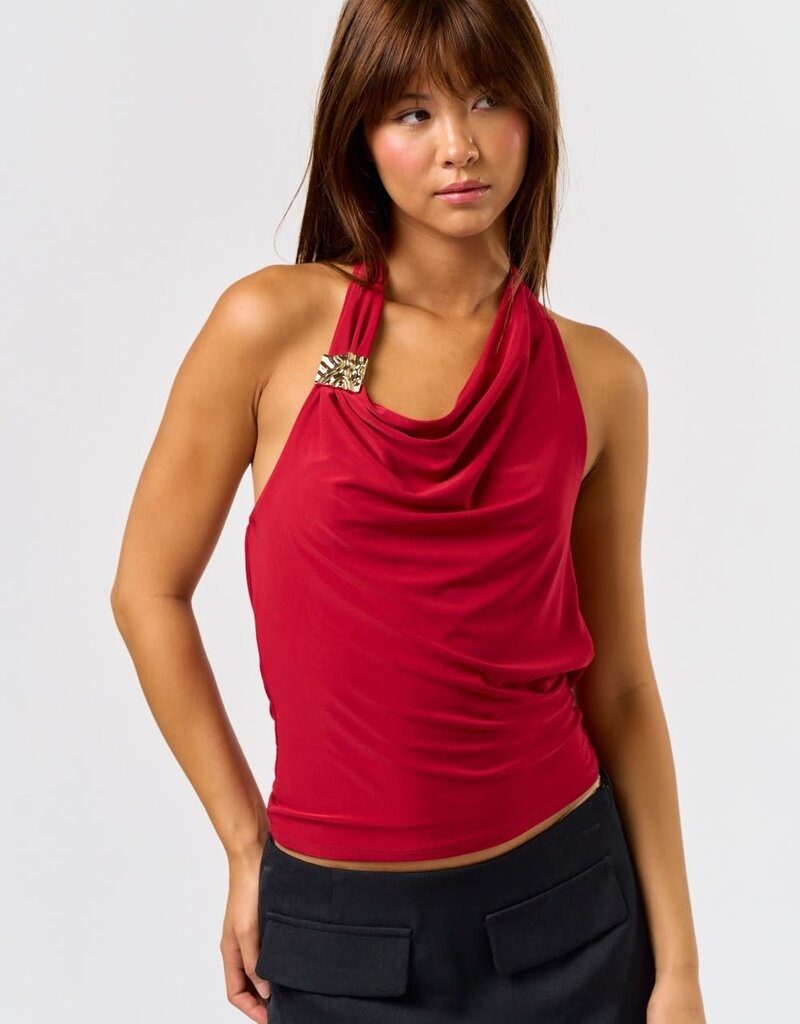 Cowl Halter Metal Trim Top
