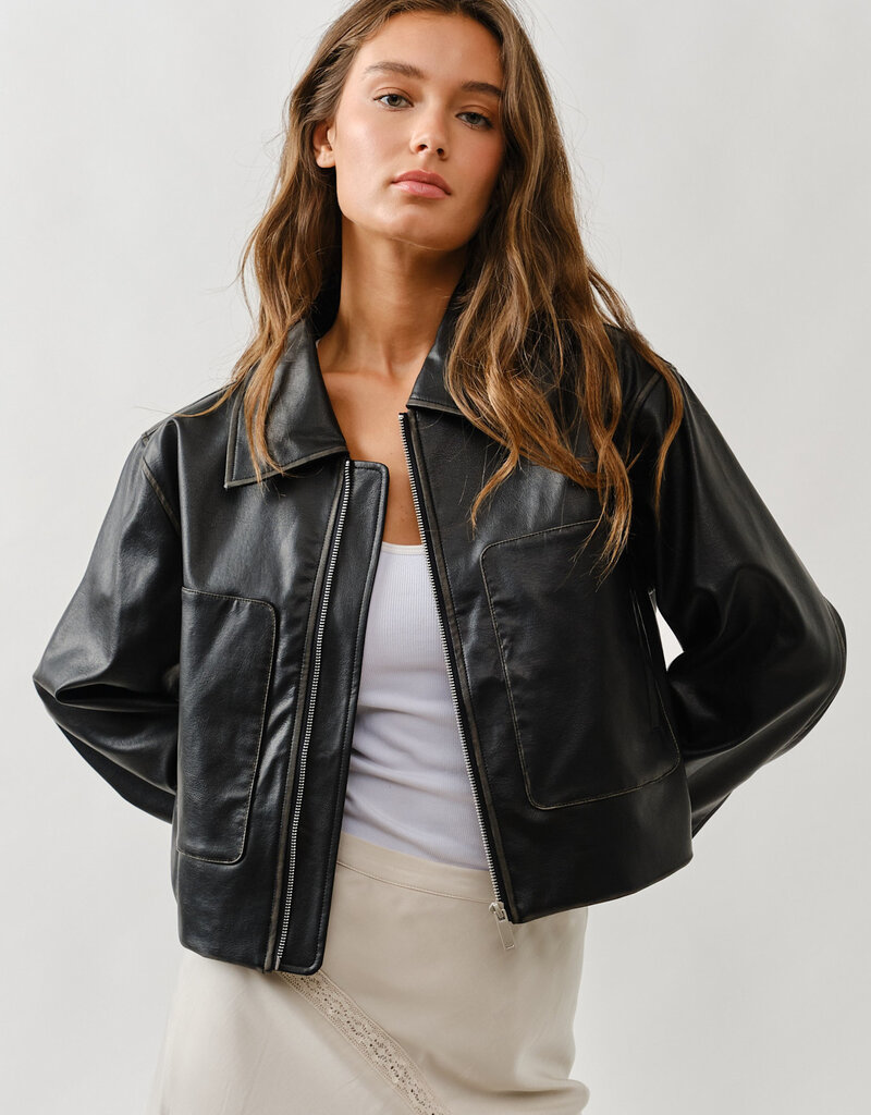 Vintage Washed Faux Leather Jacket