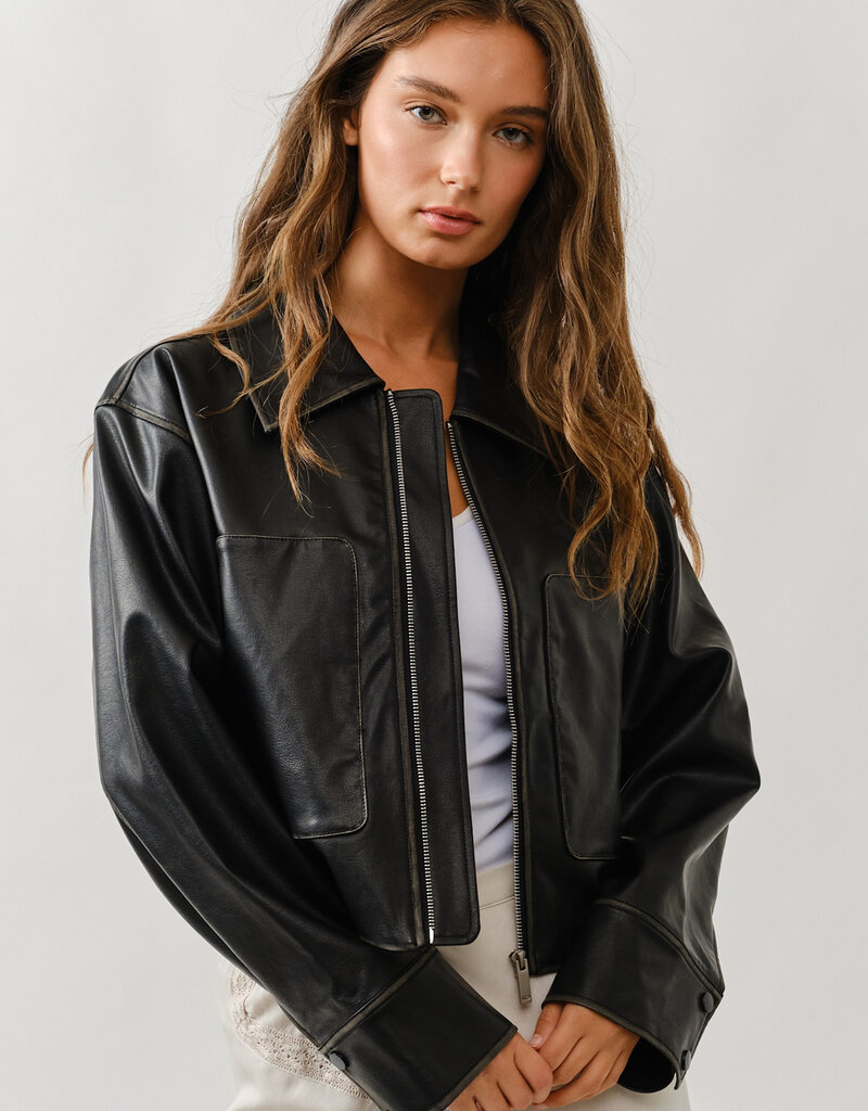 Vintage Washed Faux Leather Jacket