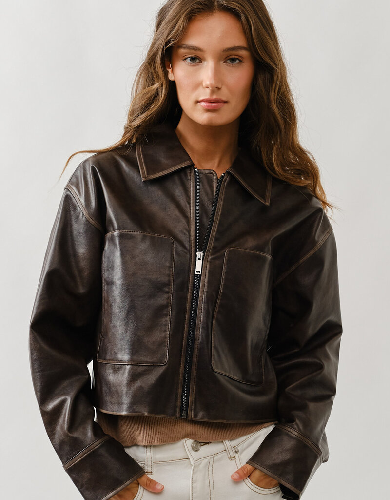 Vintage Washed Faux Leather Jacket
