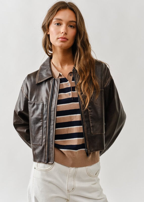 Vintage Washed Faux Leather Jacket