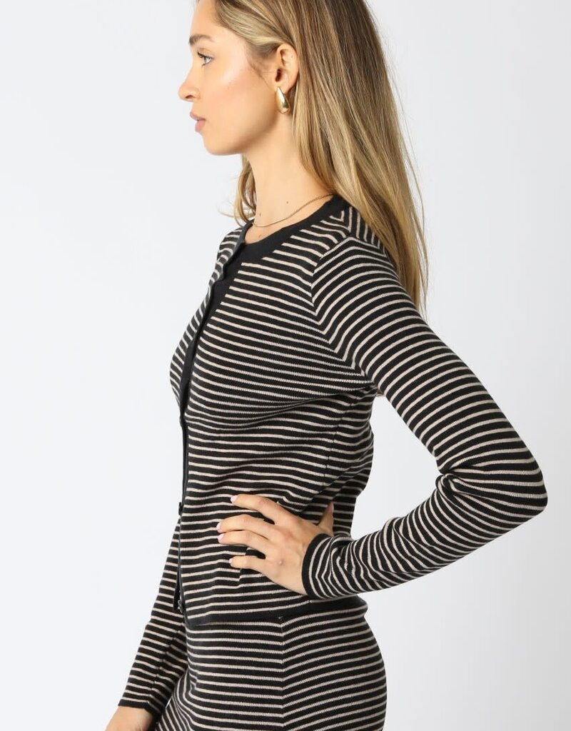 Teddi Striped Knit Button Down Long Sleeve Top