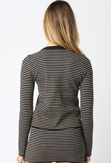 Teddi Striped Knit Button Down Long Sleeve Top