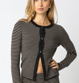 Teddi Striped Knit Button Down Long Sleeve Top