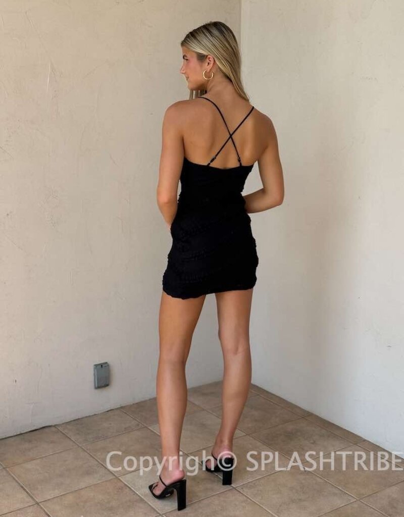 Lucy In The Sky Ruffle Lace V Neck Mini Dress