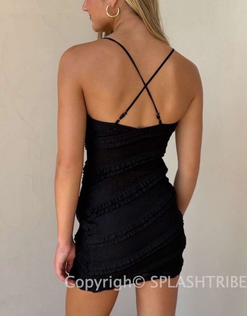 Lucy In The Sky Ruffle Lace V Neck Mini Dress