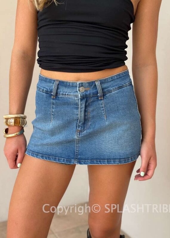 Medium Denim Micro Mini Skort