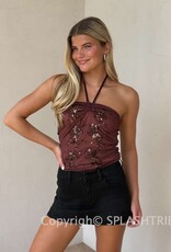 Mesh Sequin Strapless Embroidered Top