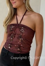 Mesh Sequin Strapless Embroidered Top