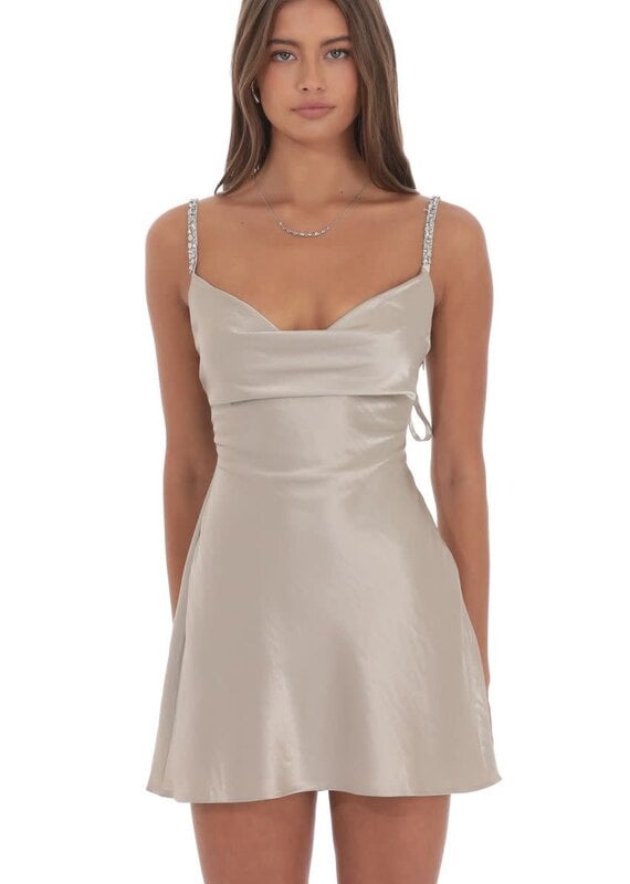 Lucy In The Sky Rhinestone Strap Satin Mini Dress