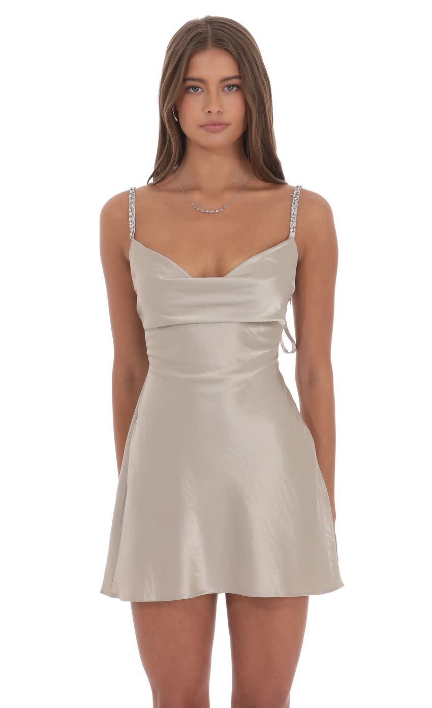 Rhinestone Strap Satin Mini Dress