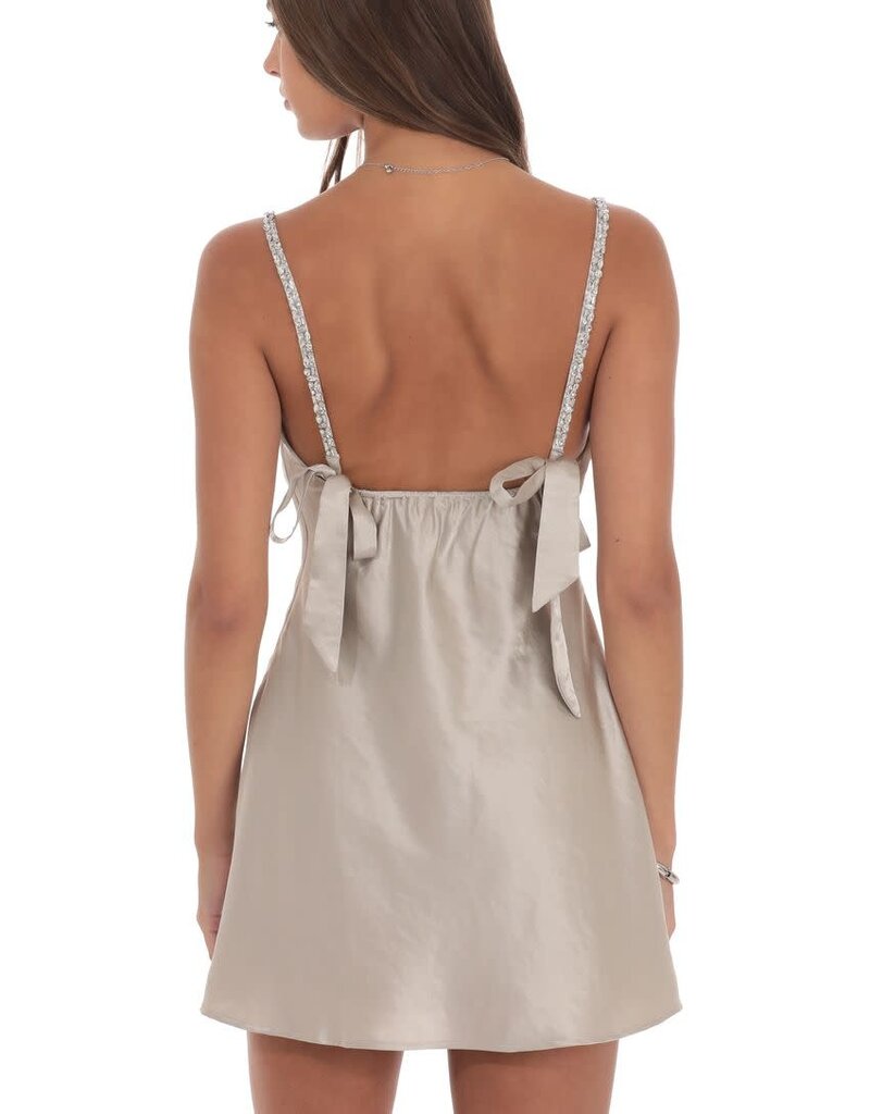 Lucy In The Sky Rhinestone Strap Satin Mini Dress
