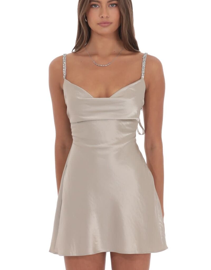 Lucy In The Sky Rhinestone Strap Satin Mini Dress