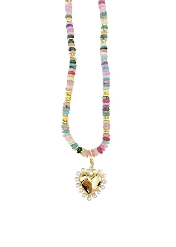 Cleo Rainbow Bead Heart Charm Necklace