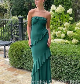 Chiffon Ruffle Strapless Maxi Dress