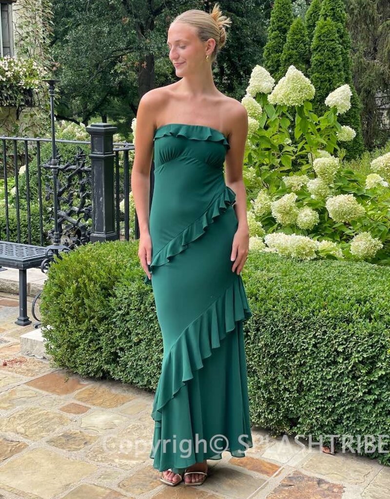 Chiffon Ruffle Strapless Maxi Dress