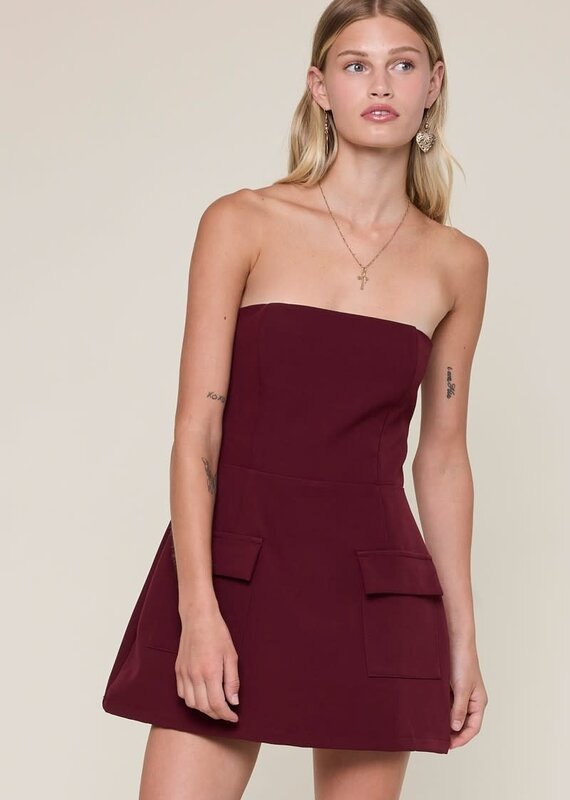 Front Pocket A Line Strapless Mini Dress