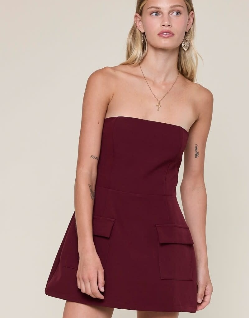 Front Pocket A Line Strapless Mini Dress