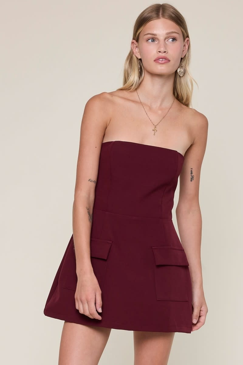 Front Pocket A Line Strapless Mini Dress - SPLASH