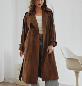 Faux Suede Trench Coat