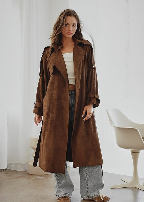 Faux Suede Trench Coat