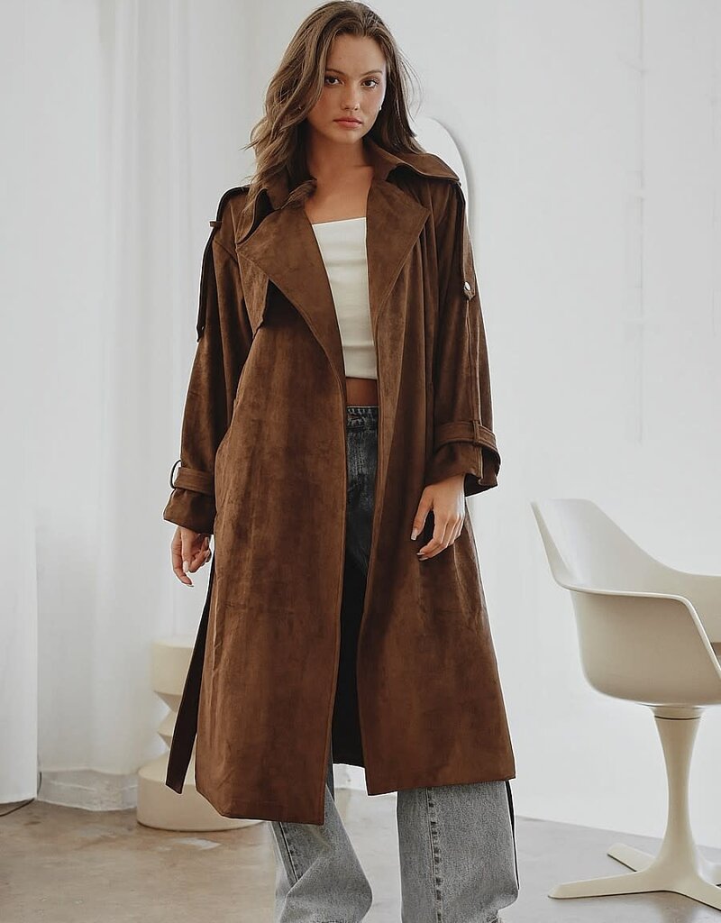 Faux Suede Trench Coat
