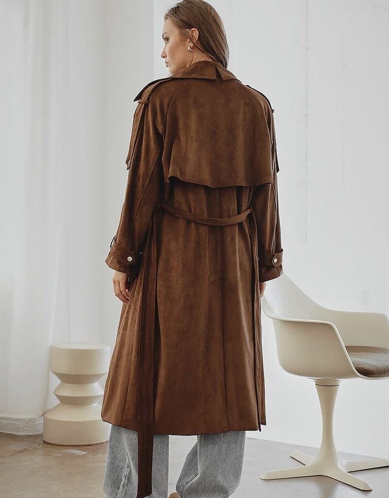 Faux Suede Trench Coat