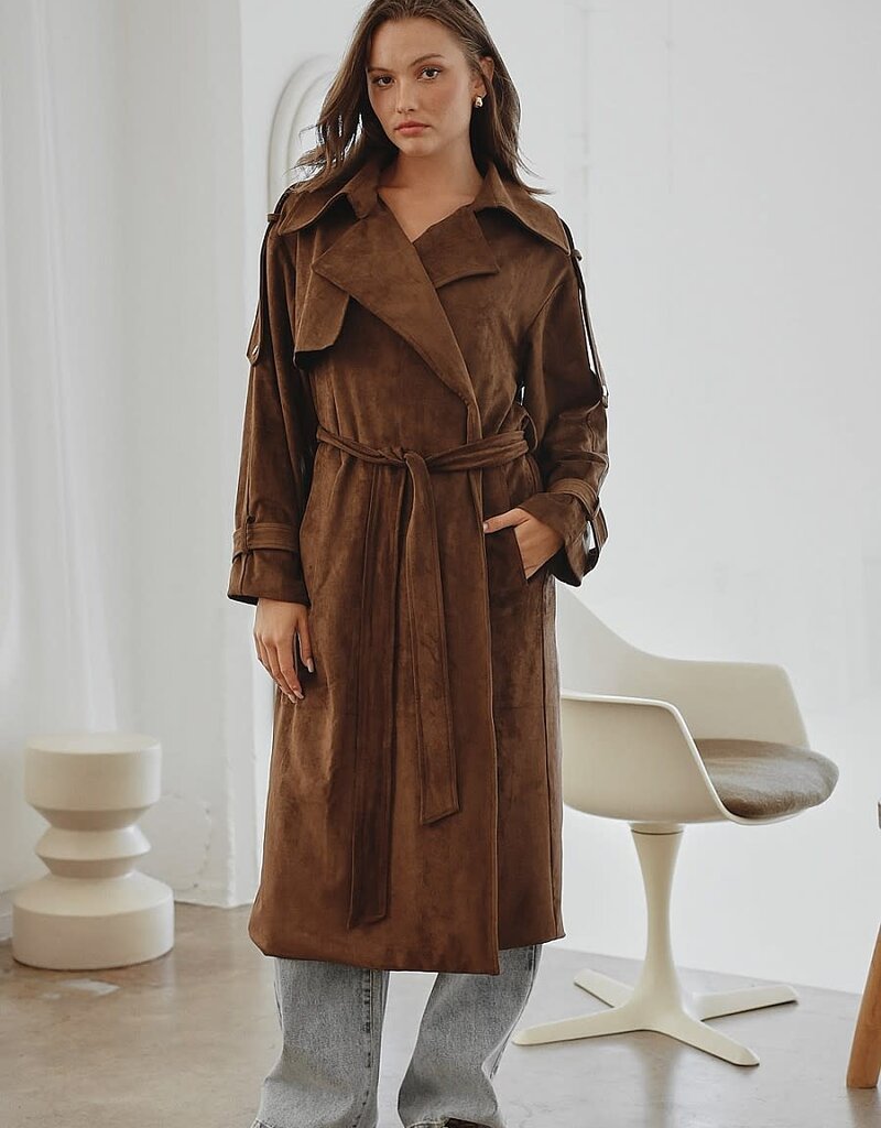 Faux Suede Trench Coat