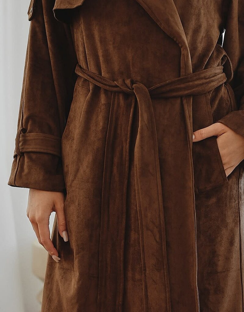 Faux Suede Trench Coat