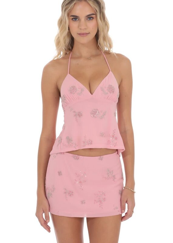 Lucy In The Sky Sequin Beaded Floral Mini Skirt