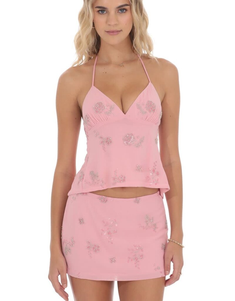 Lucy In The Sky Sequin Beaded Floral Mini Skirt