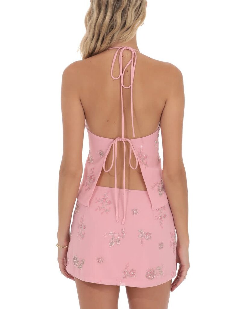 Lucy In The Sky Sequin Beaded Floral Mini Skirt