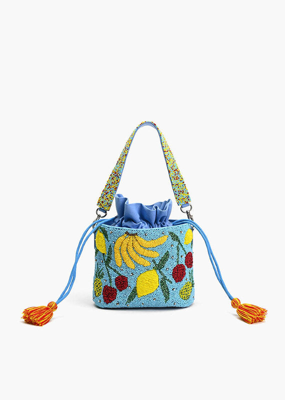 Lush Fruits Beaded Bucket Bag