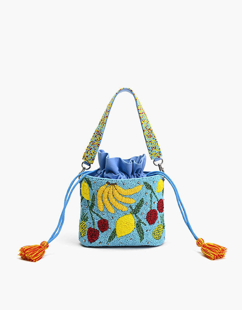 Lush Fruits Beaded Bucket Bag