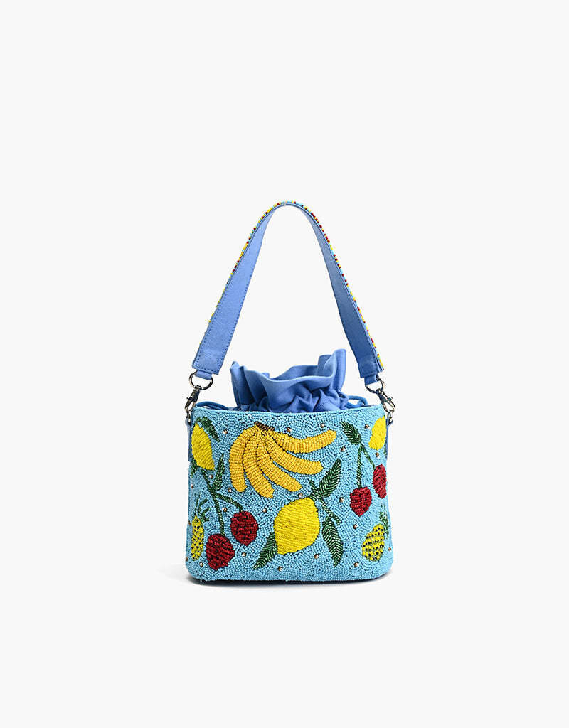 Lush Fruits Beaded Bucket Bag