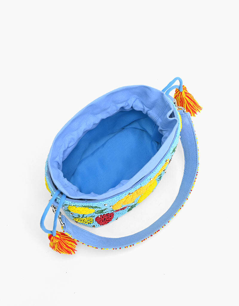 Lush Fruits Beaded Bucket Bag